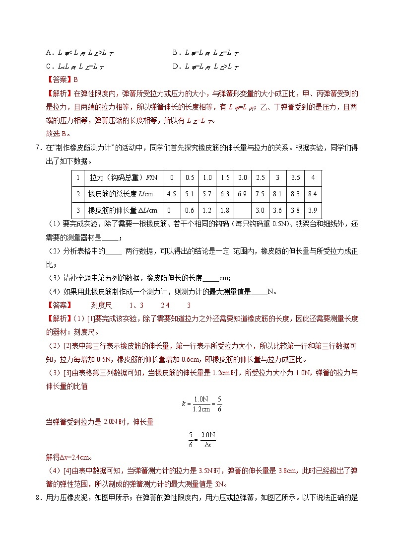 6.2 弹力 力的测量和表示(练习)(含答案解析)第3页