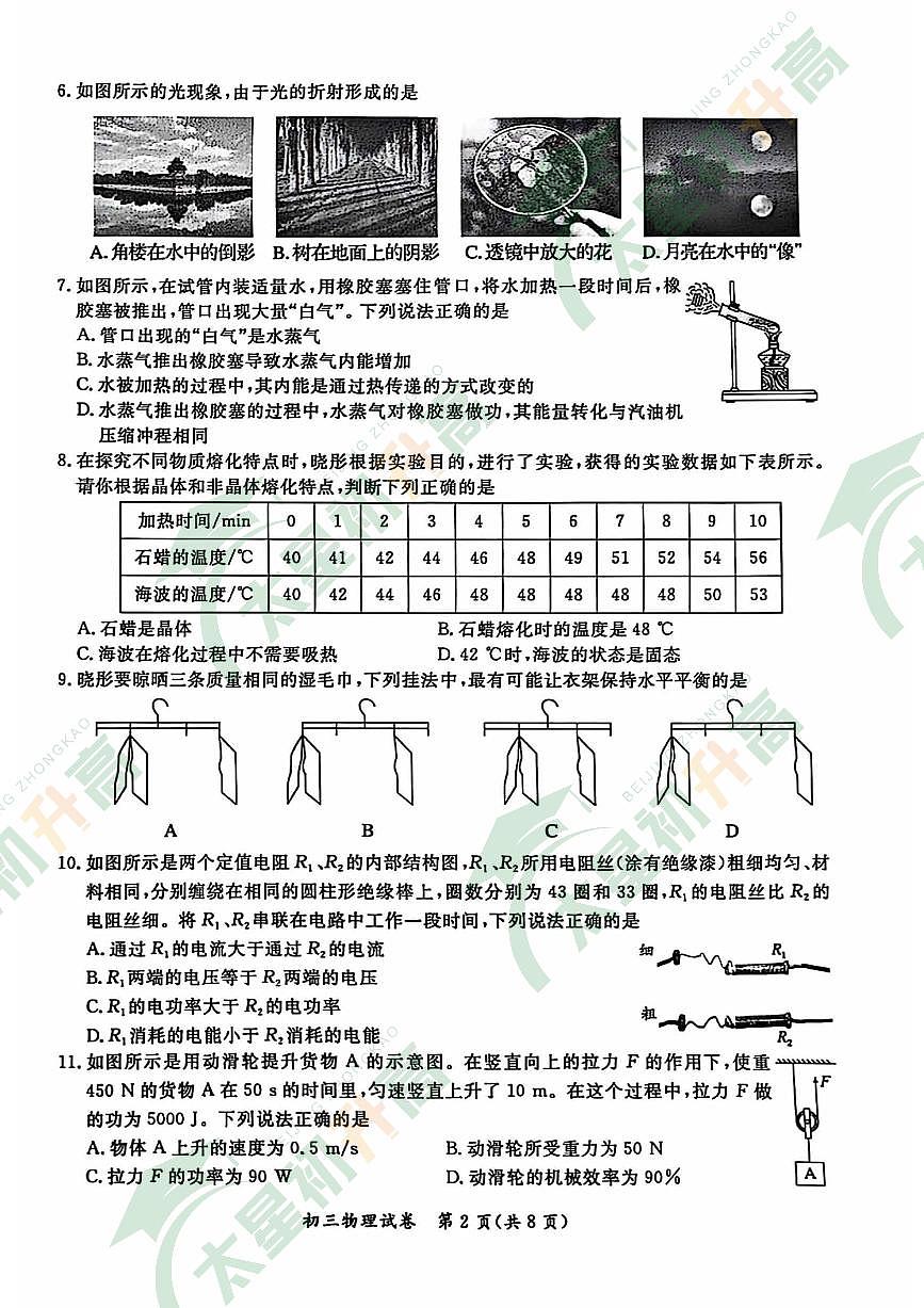2025北京通州初三一模物理试卷和答案第2页