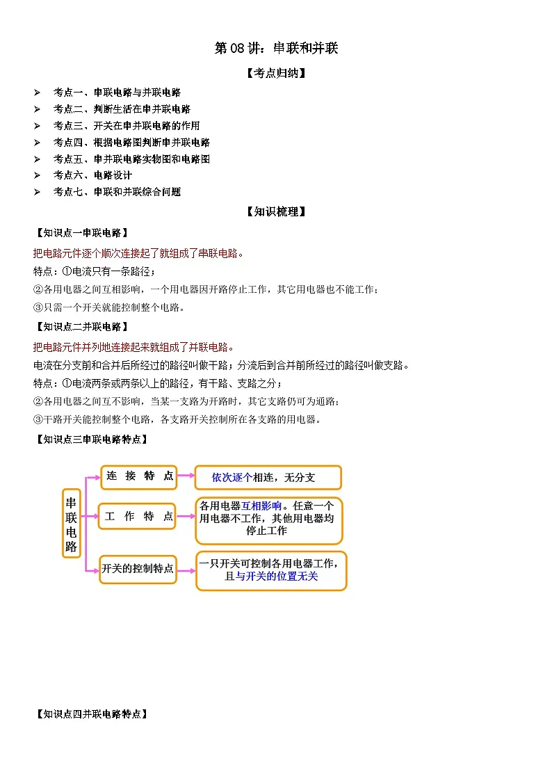 第08讲:串联和并联 原卷版第1页