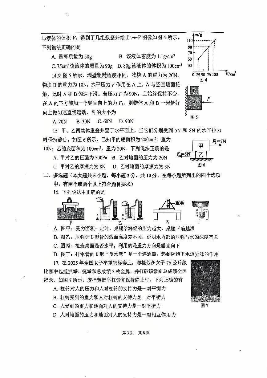 2025北京首都师大附中初二(下)期中真题物理试卷第3页