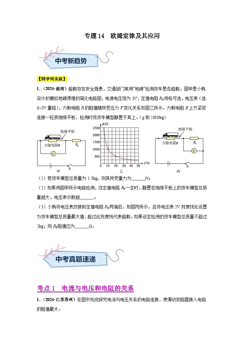 备战2025年中考物理真题分类汇编(全国通用)专题14欧姆定律及其应用(第01期)(学生版)第1页