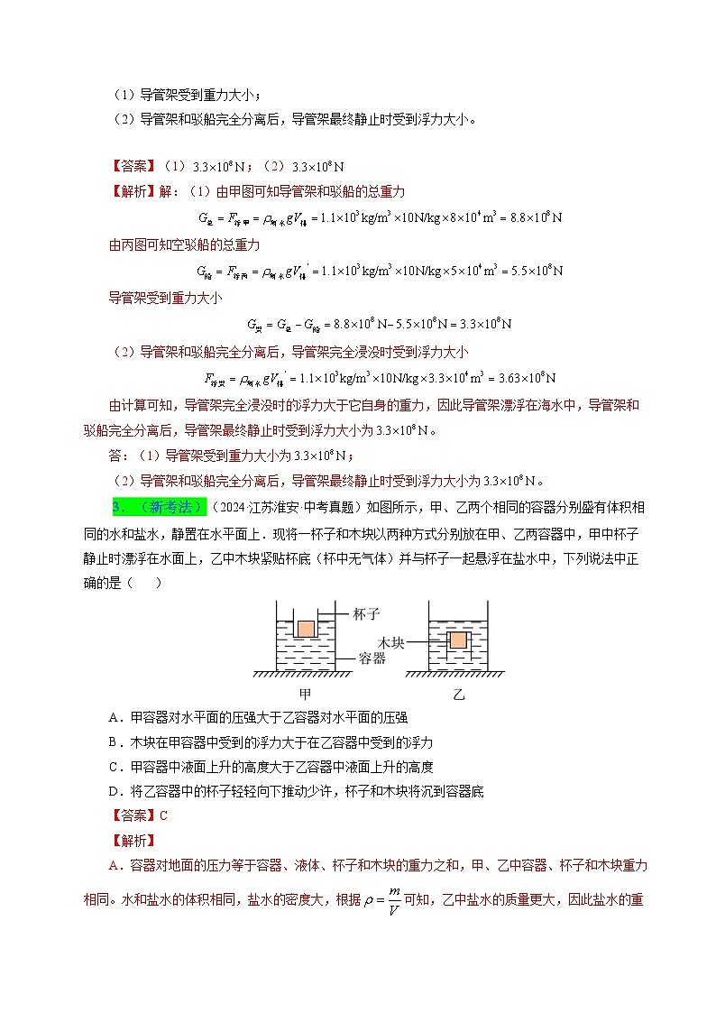 備戰(zhàn)2025年中考物理真題分類（江蘇專用）專題10浮力及其應(yīng)用（解析版）第3頁(yè)