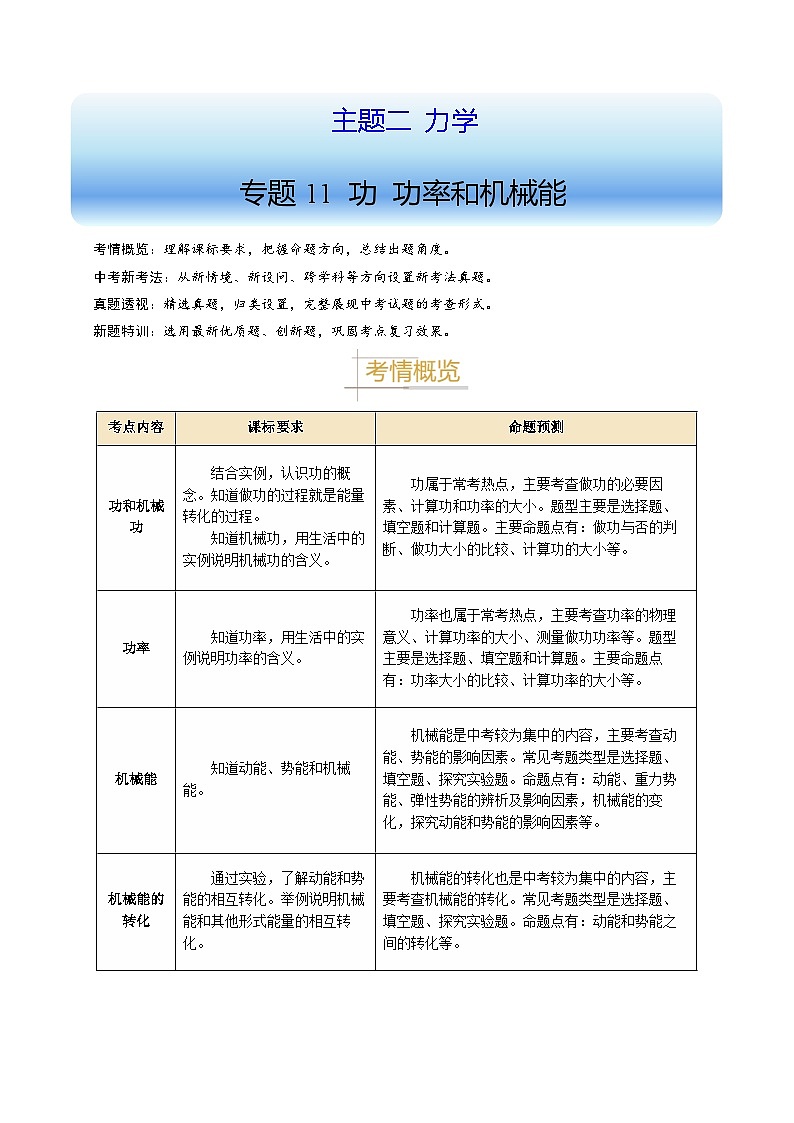 備戰(zhàn)2025年中考物理真題分類（江蘇專用）專題11功功率和機械能（解析版）第1頁