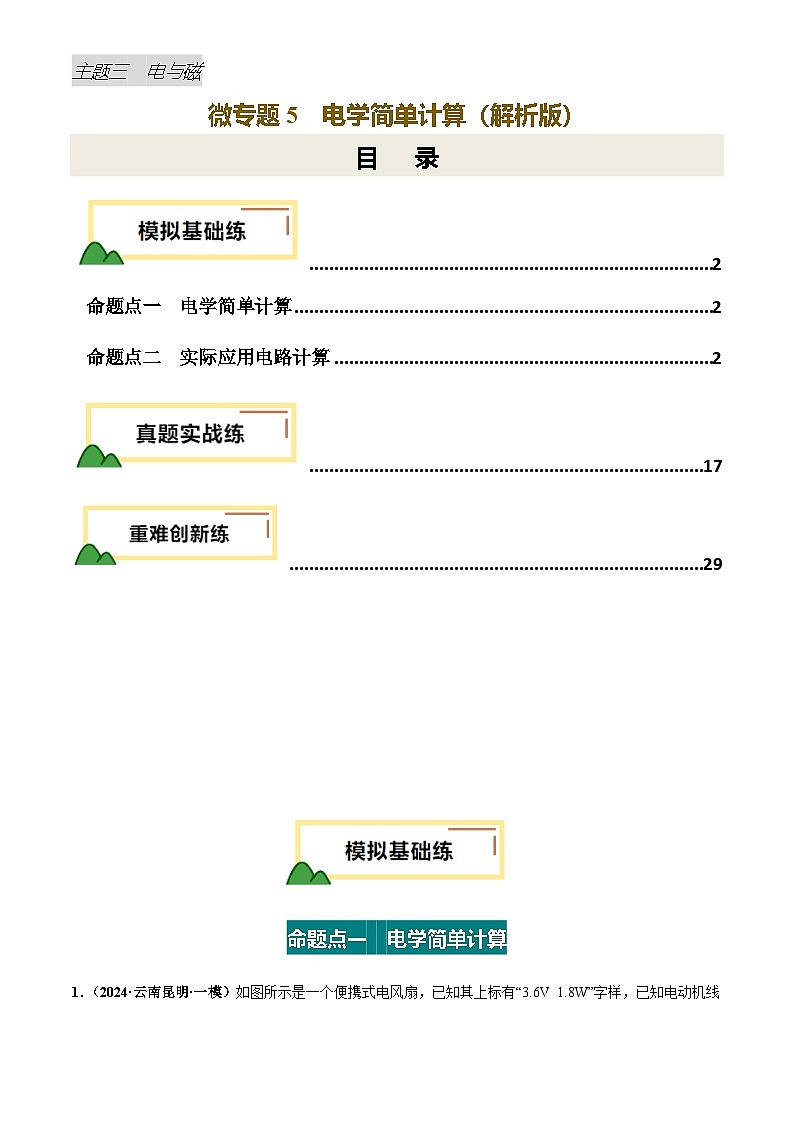 2025年中考物理电学微专题5 电学简单计算(练习)(解析版)第1页