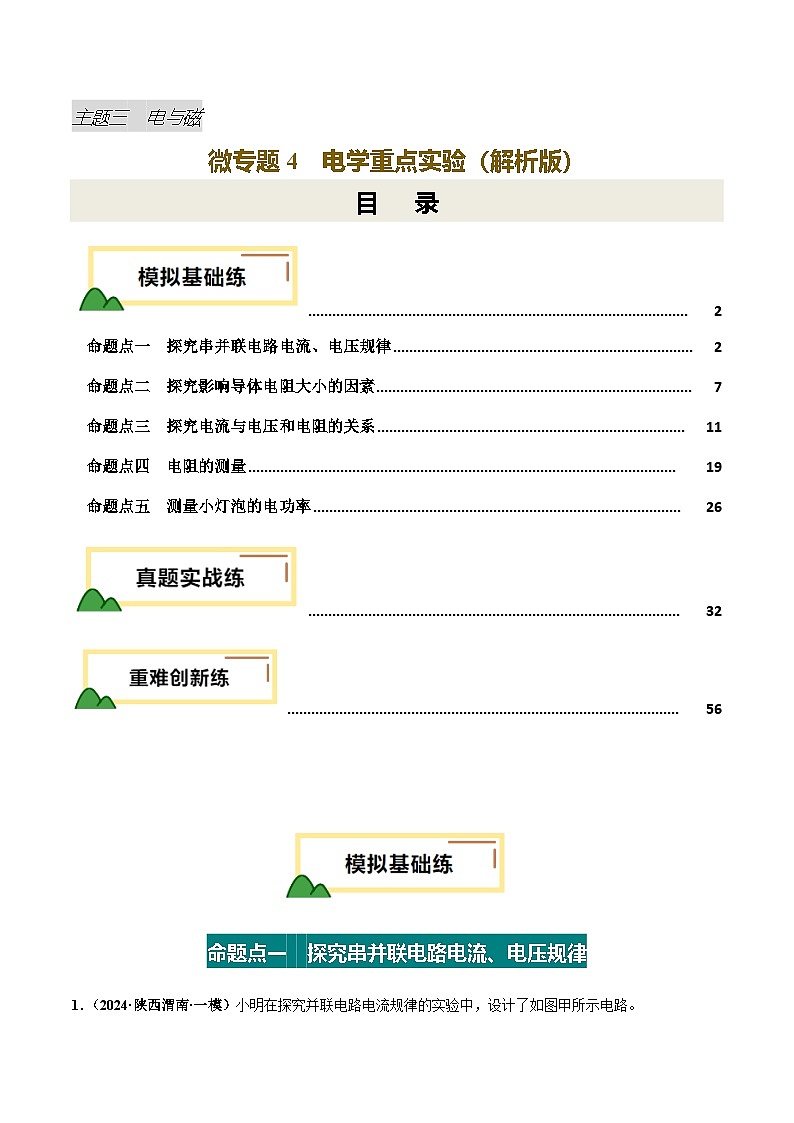 电学微专题4 电学重点实验(练习)(解析版)-2025年中考物理一轮复习试题(全国通用)第1页
