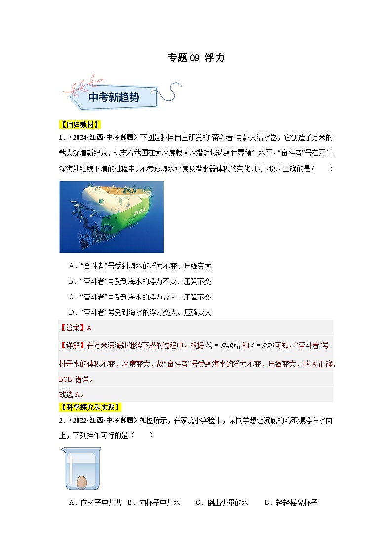 專題09 浮力（原卷版）第1頁