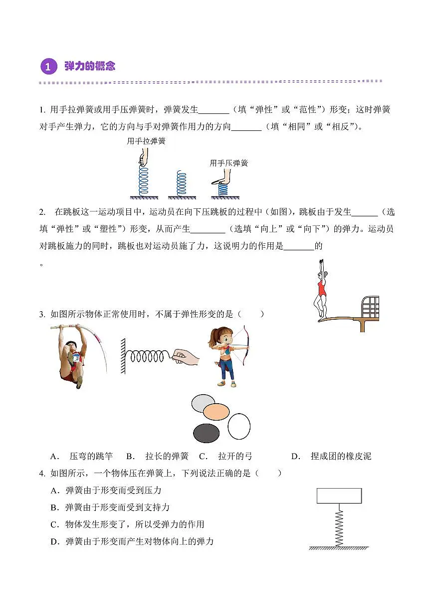 7.2 弹力(专项训练)(原卷版)2024-2025学年八年级下学期物理同步题型分组专项训练(人教版2024)第2页