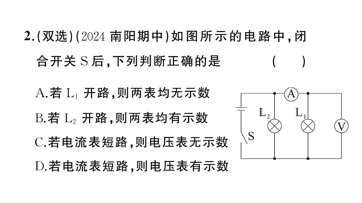 初中物理新沪科版九年级全册第十六章专题八 电路故障分析作业课件2025秋第6页