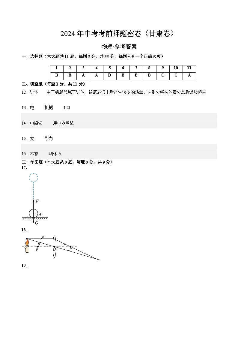 物理(甘肃卷)(参考答案及评分标准)第1页