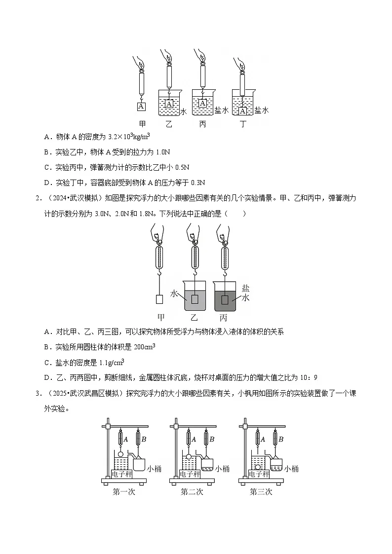 题型猜压04 力学(浮力)压轴选择题(武汉专用)(原卷版)第2页