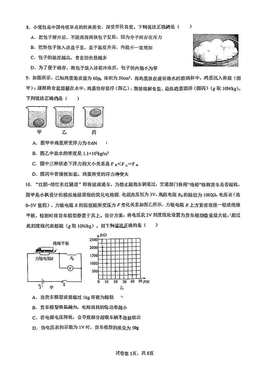 2025年河北省邯郸市育华中学中考第三次模拟考试物理试卷(中考模拟)第3页