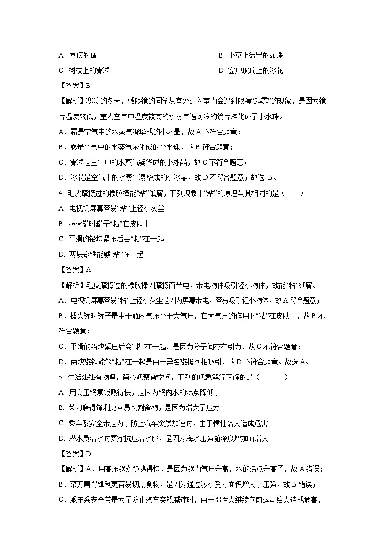 2025年湖南省湘西土家族苗族自治州凤凰县中考模拟物理试题(解析版)第2页