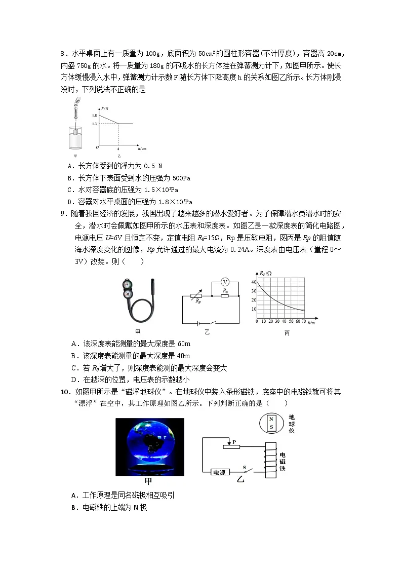2025年武汉市中考物理模拟试题(五)第3页