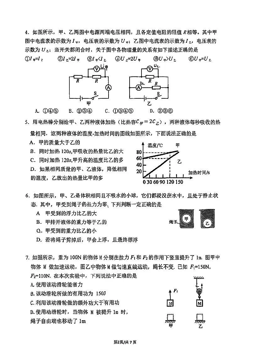 2025年广州市铁一中学初三物理二模试卷无答案第2页