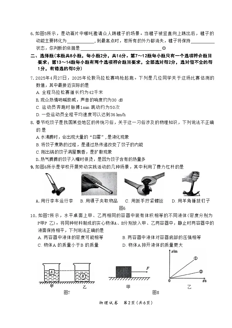 2025年河南省新乡市长垣市中考二模物理试题(中考模拟)第2页