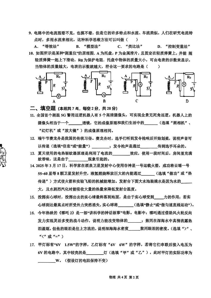2025年海南省省直辖县级行政单位临高县中考二模物理试题(中考模拟)第2页