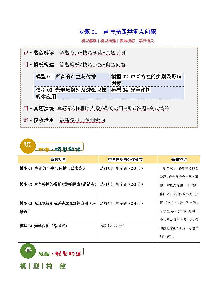 2025年中考物理专题复习讲义专题01 声与光四类重点问题含答案第1页