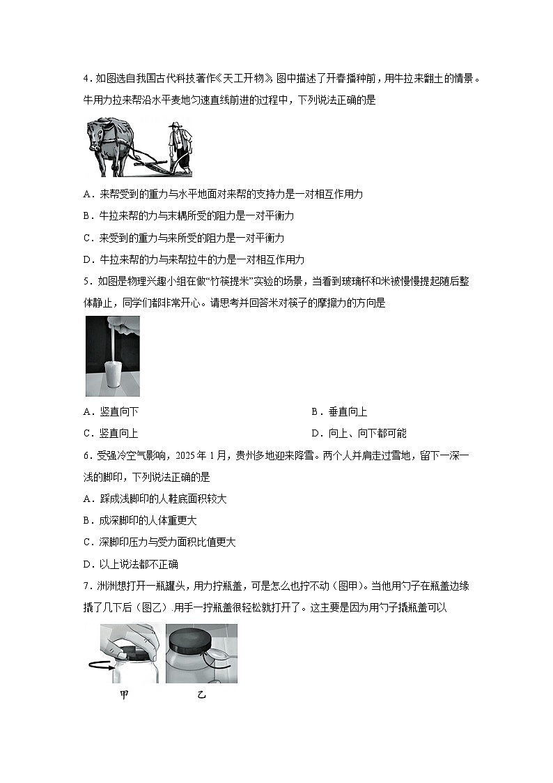 贵州省六盘水市2024-2025学年八年级下学期期中物理试卷第2页