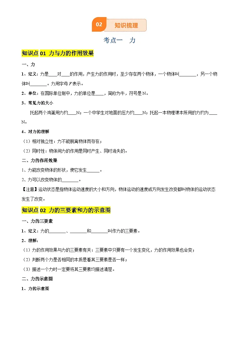 2025年中考物理专项复习讲义专题08 弹力、重力、摩擦力(4大模块知识清单+5个易混易错+5种方法技巧+典例真题精析)(原卷版)第3页