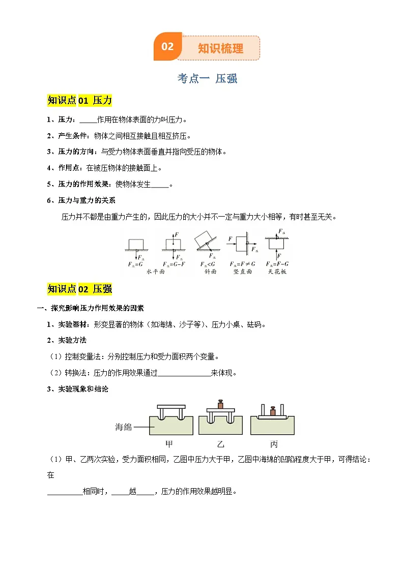 2025年中考物理专项复习讲义专题10 压强(4大模块知识清单+5个易混易错+5种方法技巧+典例真题精析)(原卷版)第3页