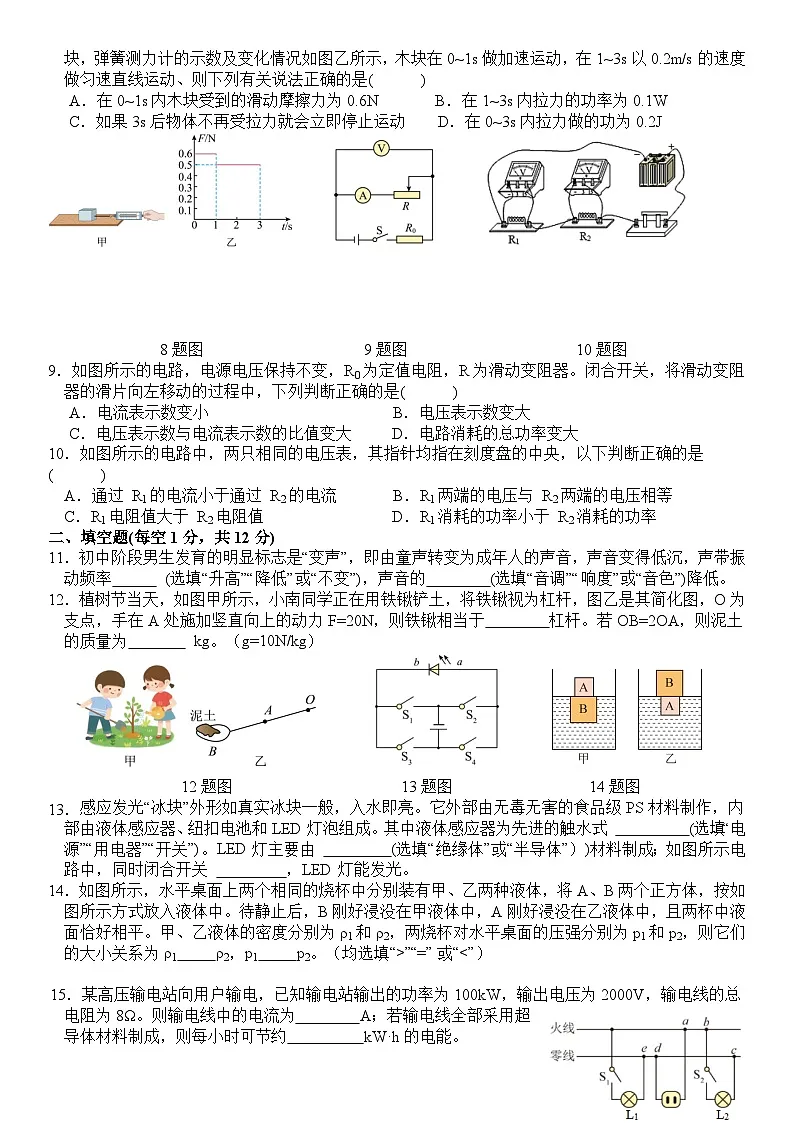 2025年山东省济宁市邹城十中初中学业水平考试第三次模拟检测物理试题第2页