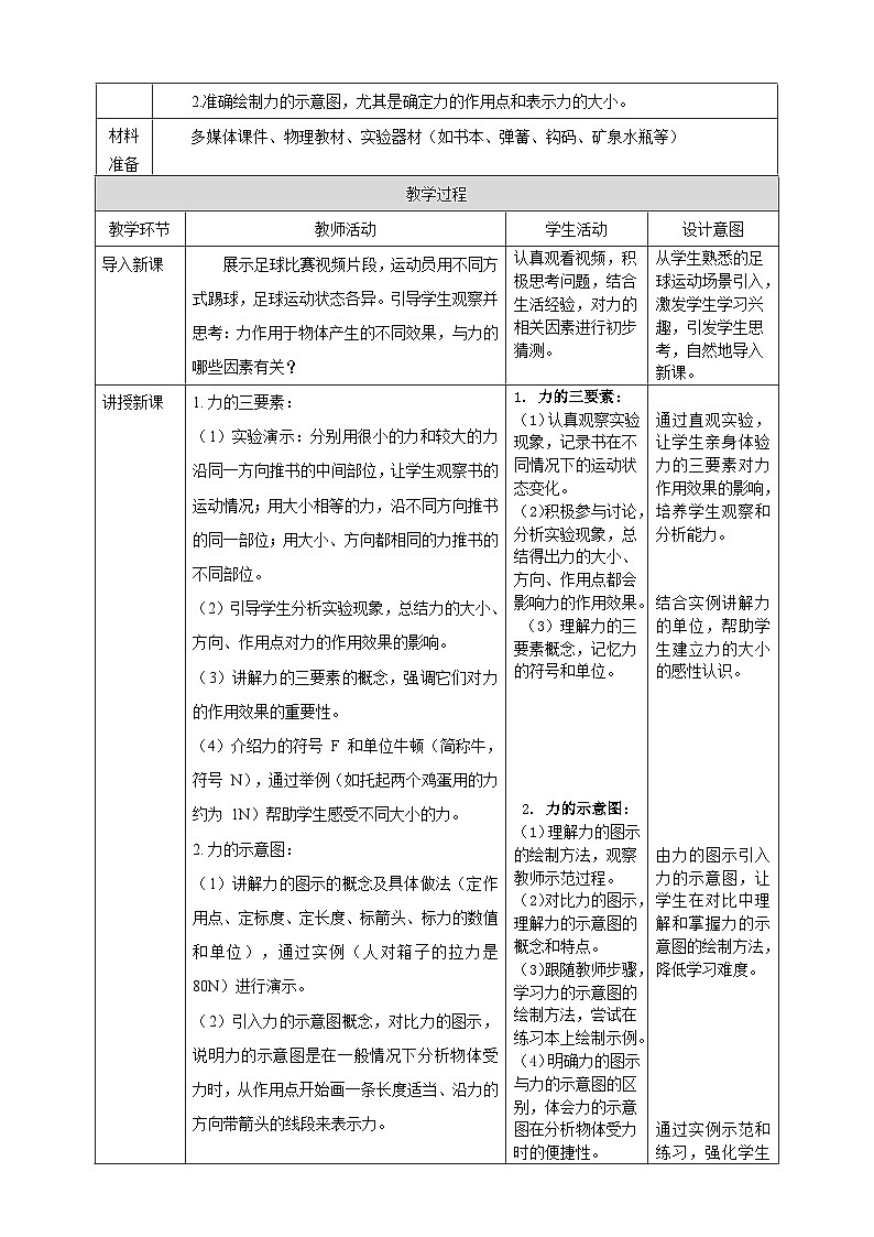 【新教材】教科版7.2 力的描述 教学设计第2页