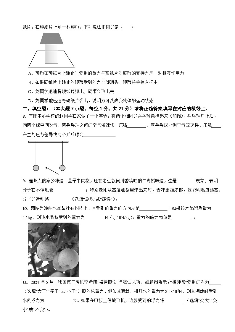 广东省清远市连州市2025年八年级下学期期末物理试题及答案第3页