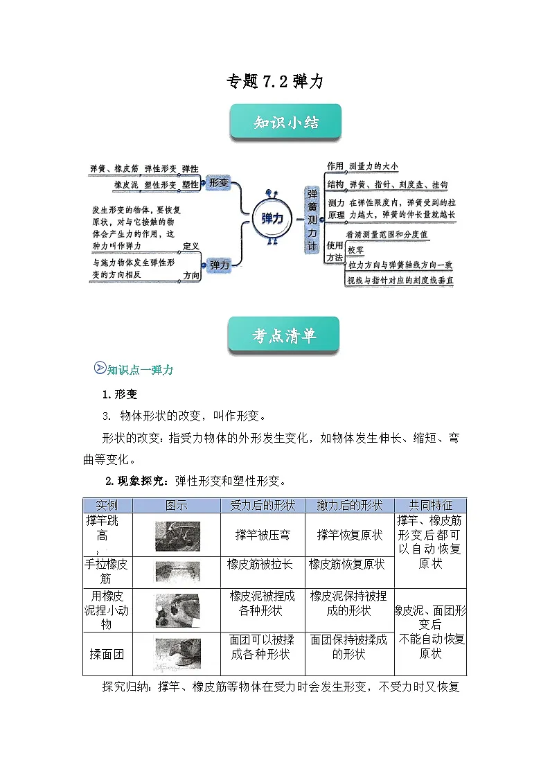 专题02 弹力(知识点+例题+习题)-2024-2025学年八下物理期末考点专题(人教版2024)(解析版)第1页