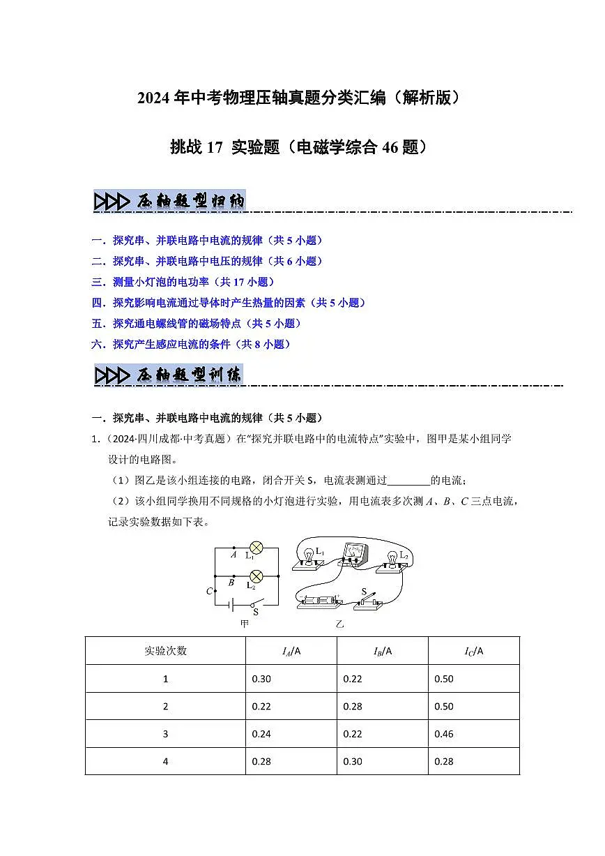 挑战17 实验题(电磁学综合46题)(学生版)第1页