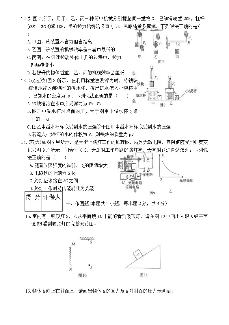 2025年驻马店市确山县中考二模物理试题及答案第3页