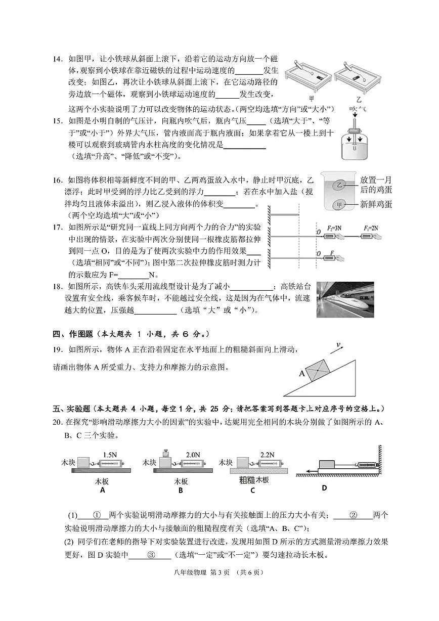 2024-2025学年度春季学期期中监测 八年级 物理 试题A4版第3页