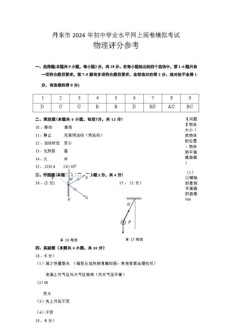 24年丹东网模物理答案第1页