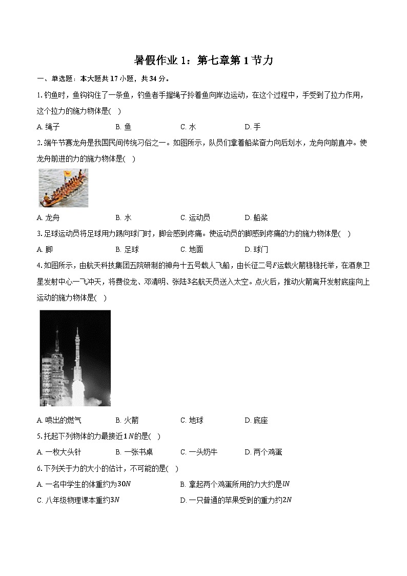 暑假作業(yè)1:第七章 第1節(jié) 力第1頁