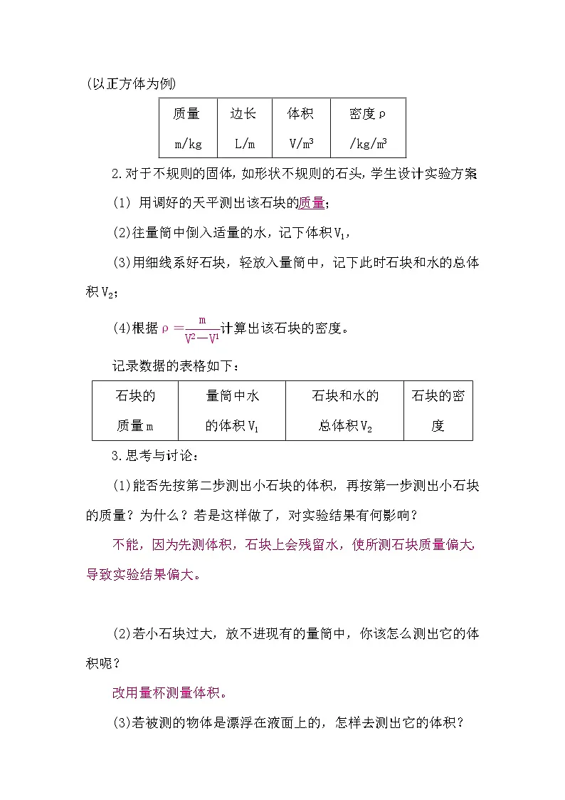 教科版(2024)物理八年级上册 6.3 测量密度(学案)第2页