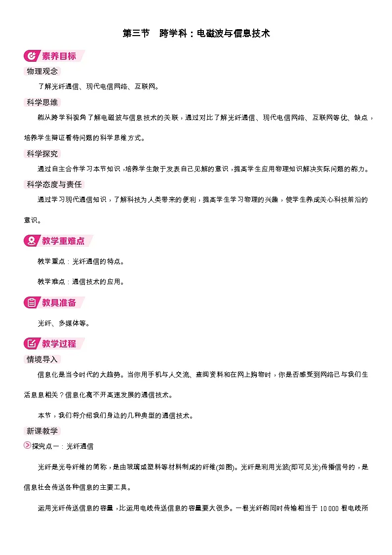 沪科版(2024)物理九年级全一册 20.3 跨学科:电磁波与信息技术 (教案)第1页