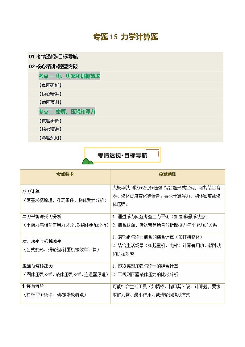 2025安徽中考物理重点题型 专题12 力学计算题(讲练合一)第1页