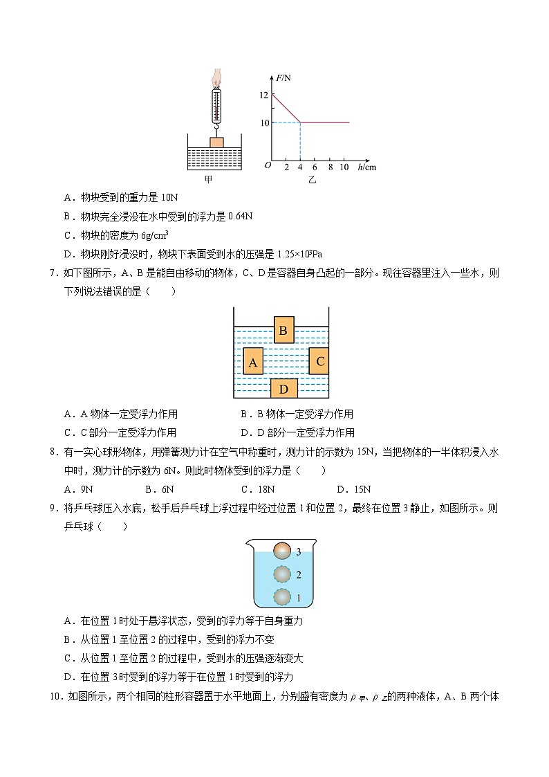 第九章 浮力 单元检测(原卷版)第3页