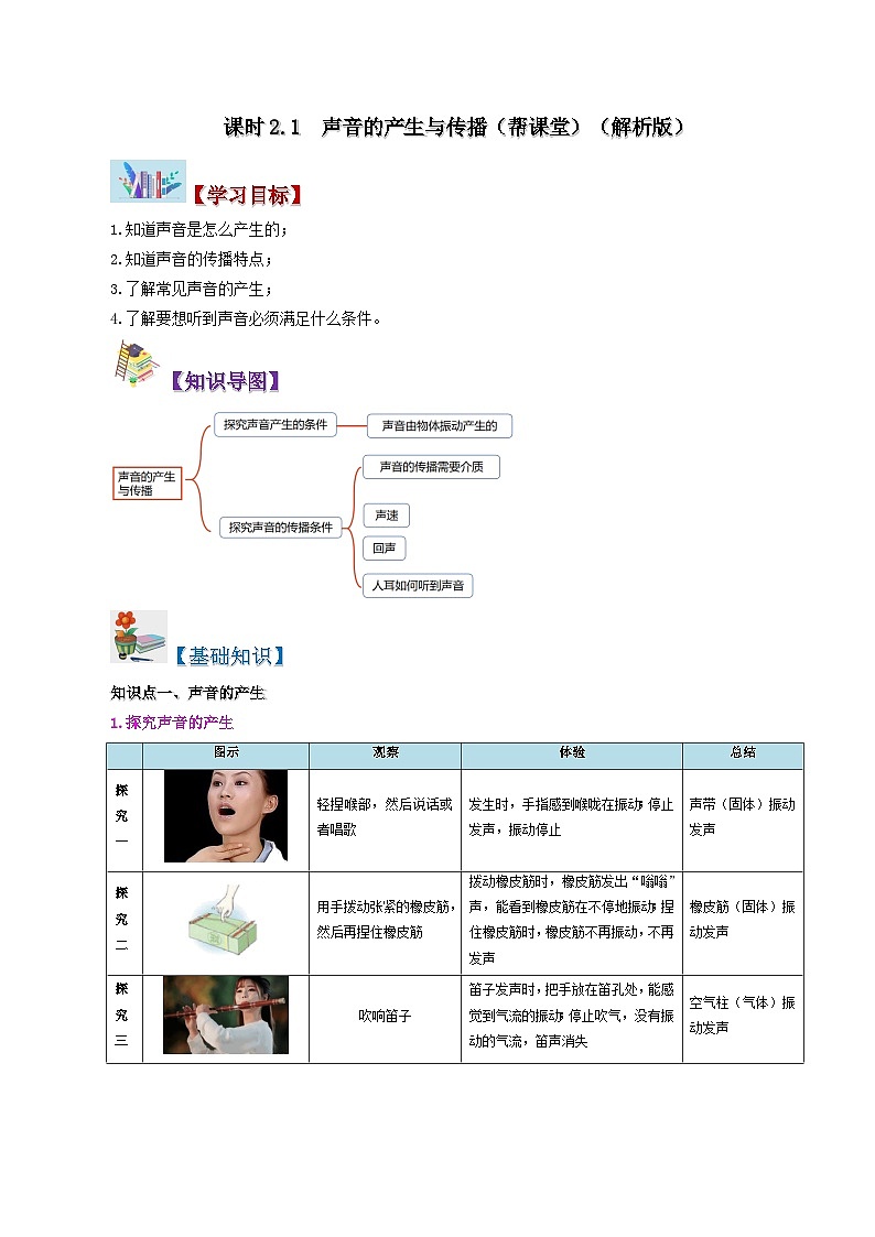課時(shí)2.1  聲音的產(chǎn)生與傳播（解析版）第1頁(yè)