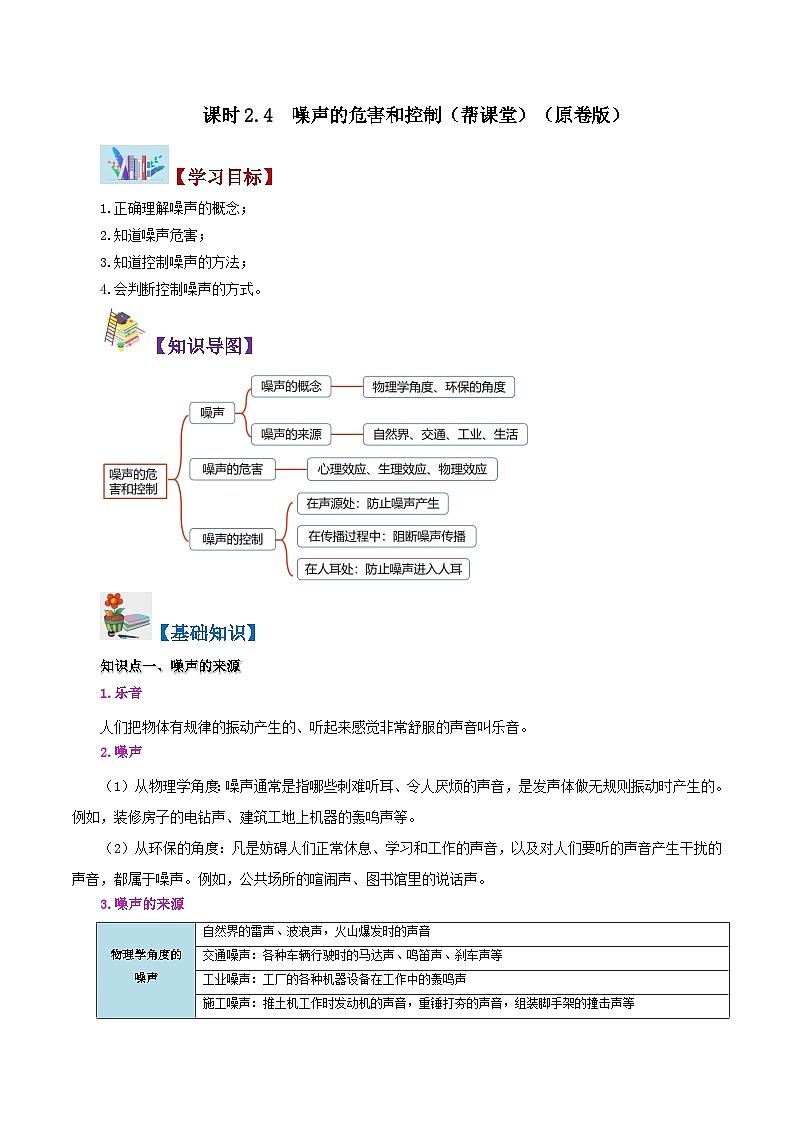 課時(shí)2.4  噪聲及其控制（原卷版）第1頁(yè)