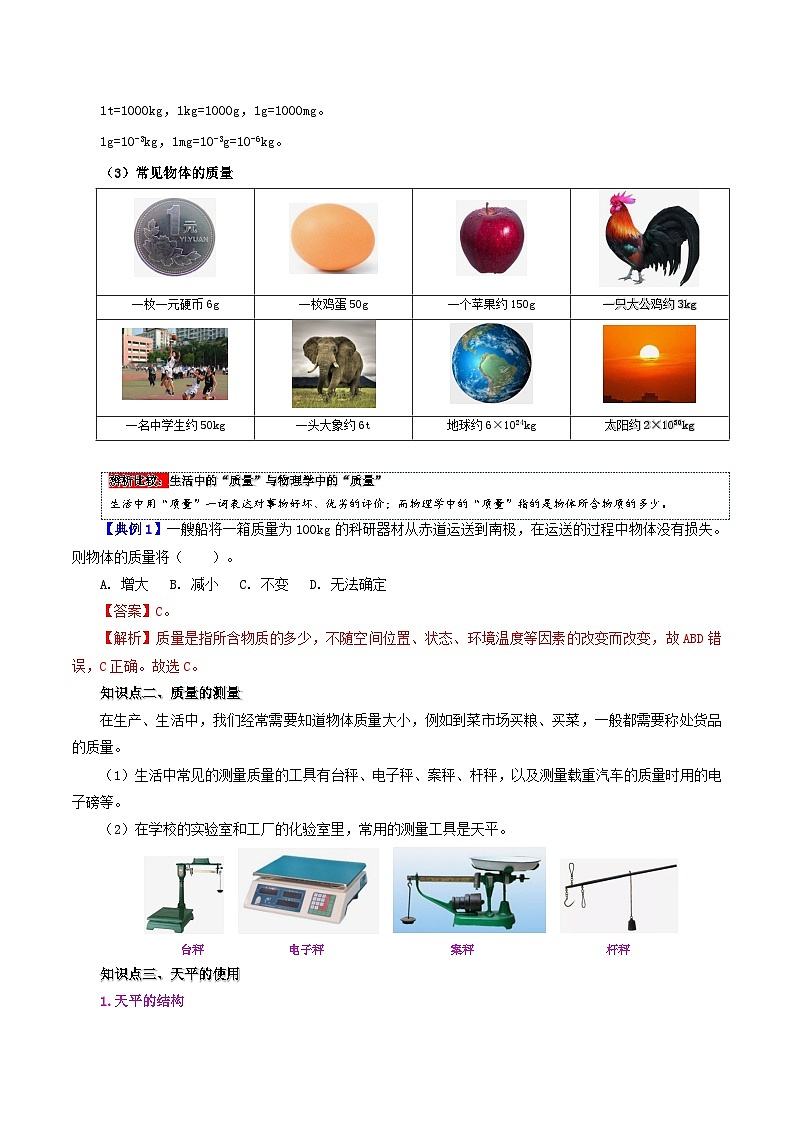 課時(shí)6.1  質(zhì)量（解析版）第2頁(yè)