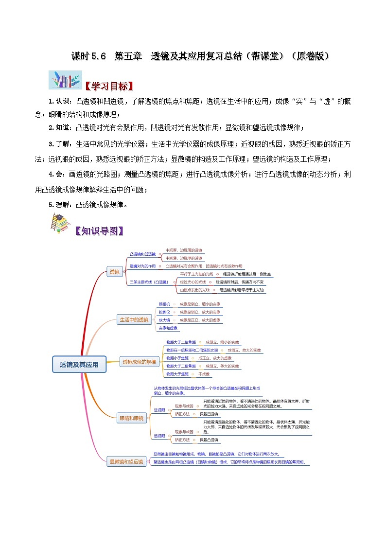 第五章  透鏡及其應(yīng)用復(fù)習(xí)總結(jié)（原卷版）第1頁(yè)