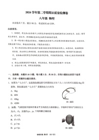 2025年增城区八年级下学期期末物理考试卷（学生版）