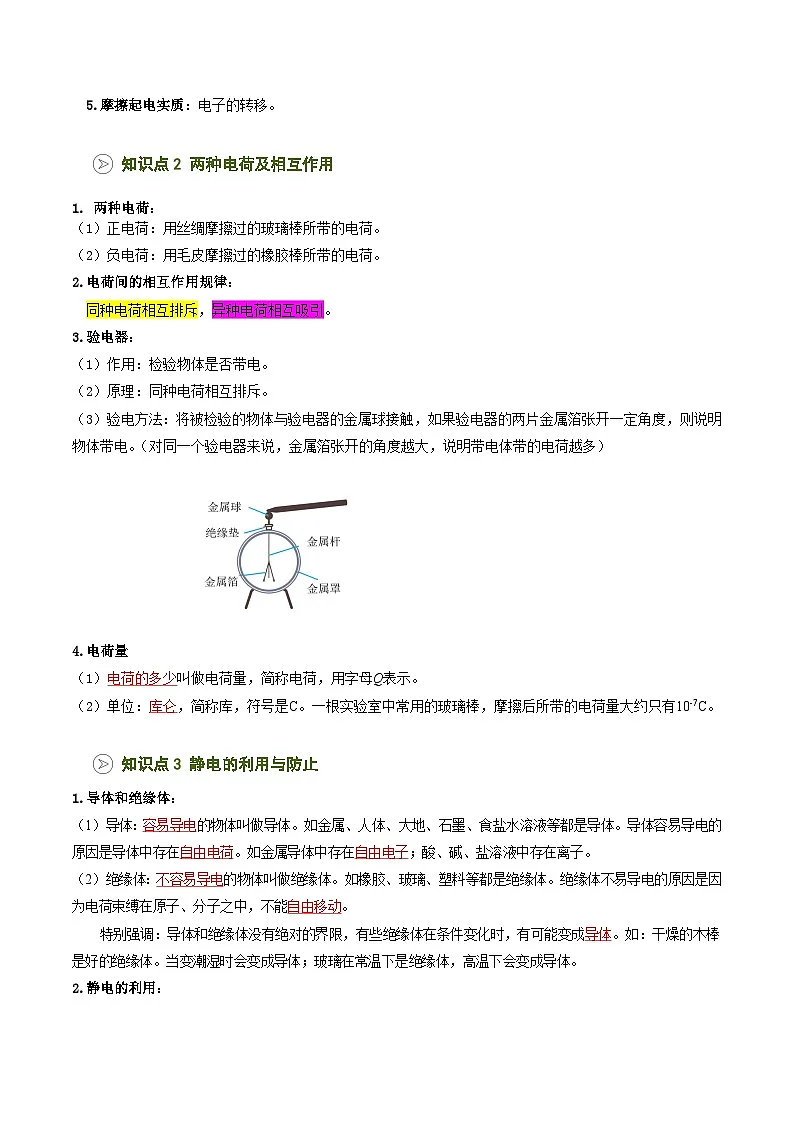 2025年秋沪科版九年级物理上册预习资料 第17讲 静电现象(预习)第2页