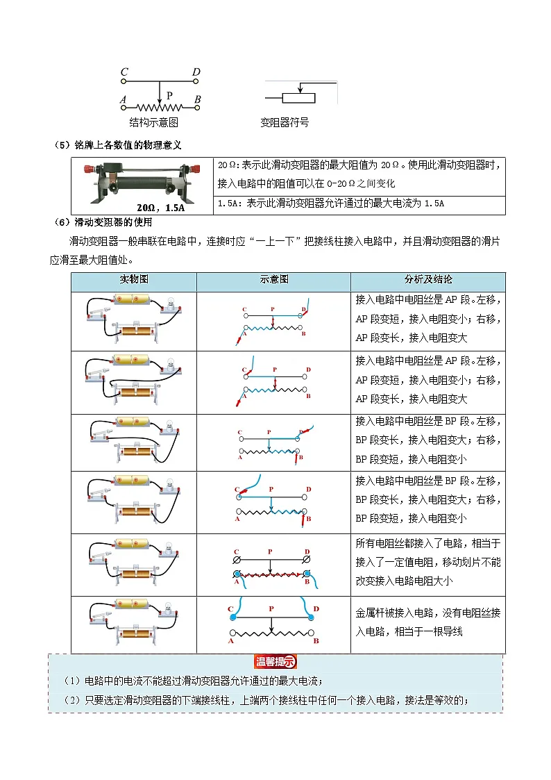 2025年秋人教版九年级物理上册预习资料 第16讲 变阻器(预习)第2页