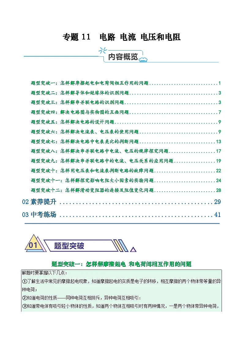 专题11 电路 电流 电压和电阻(解析版)第1页