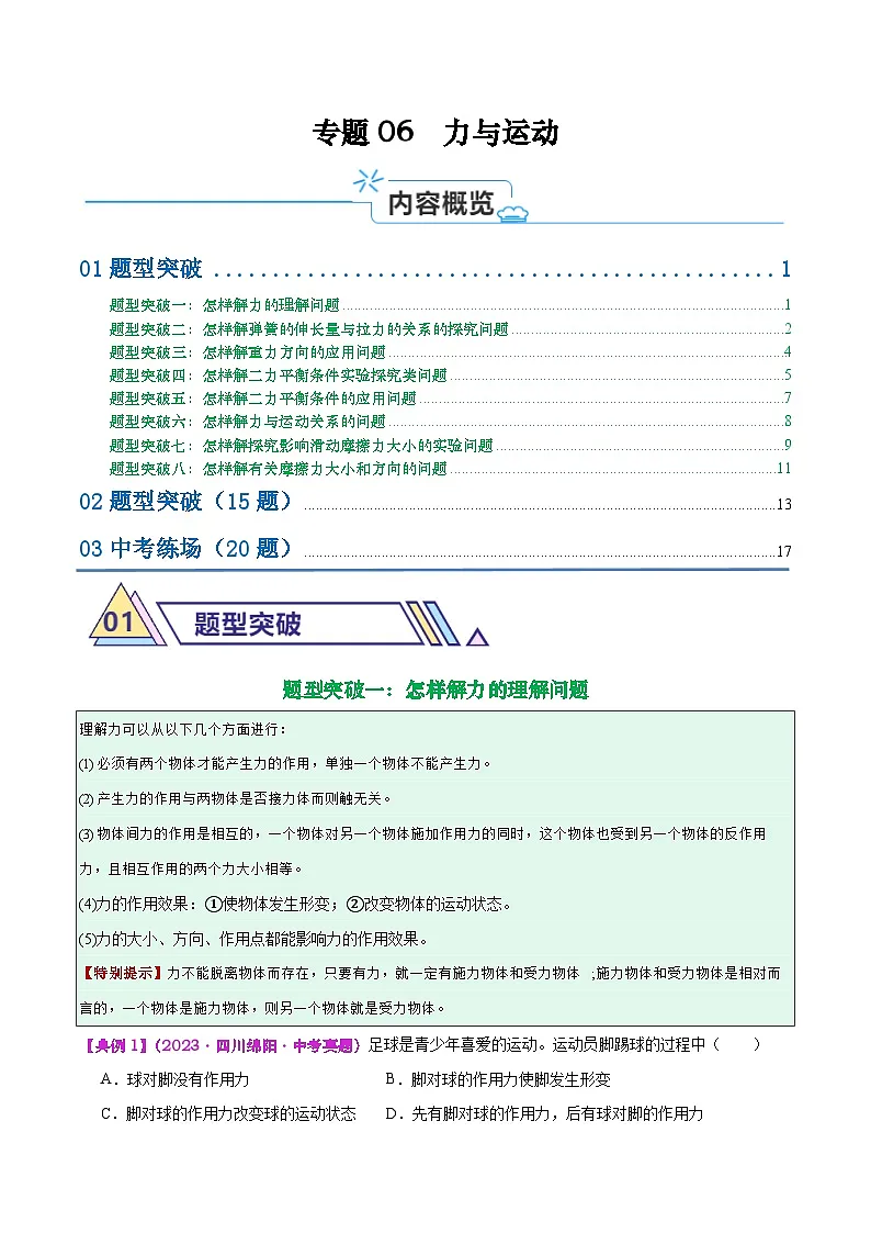 专题06 力与运动(原卷版)第1页