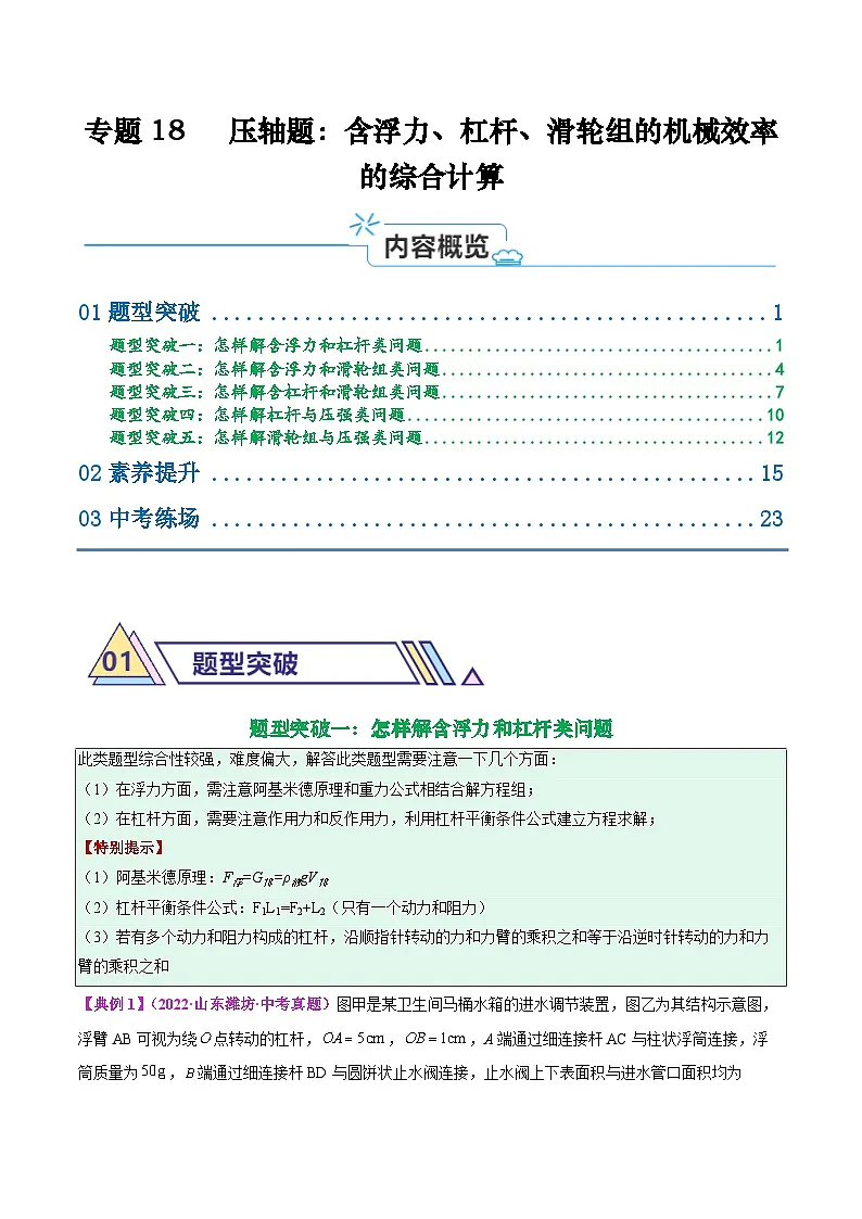 专题18 压轴题:含压强 、浮力、杠杆、滑轮的机械效率的综合计算(解析版)第1页