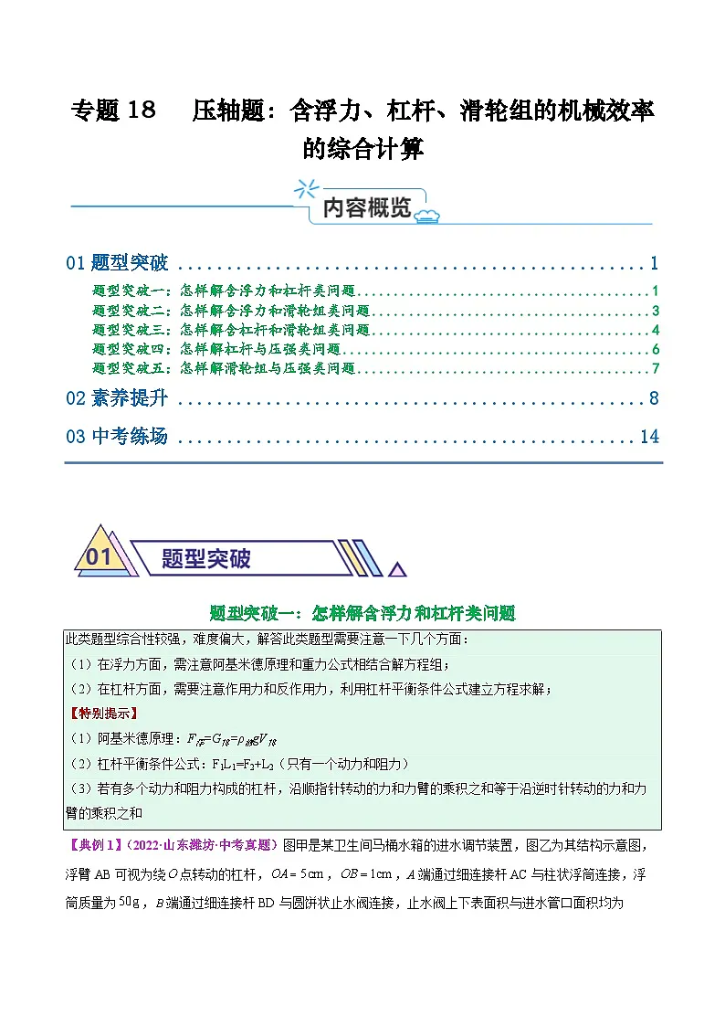 专题18 压轴题:含压强 、浮力、杠杆、滑轮的机械效率的综合计算(原卷版)第1页