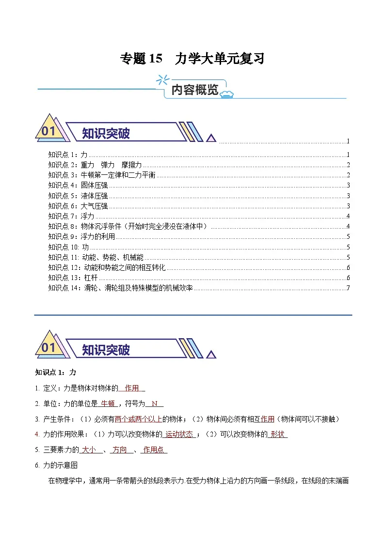 专题15 力学大单元复习(力学必考知识归纳)第1页