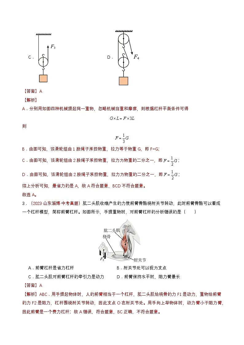 专题06 简单机械(查补知识·通关练)(解析版)第2页